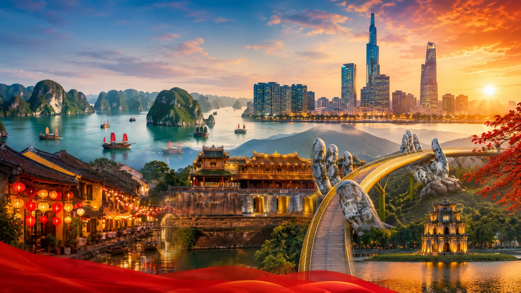 Vietnam landmarks representing sustainable digital development